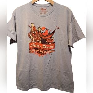 light gray, officially licensed Fallout 4 Nuka-World graphic T-shirt